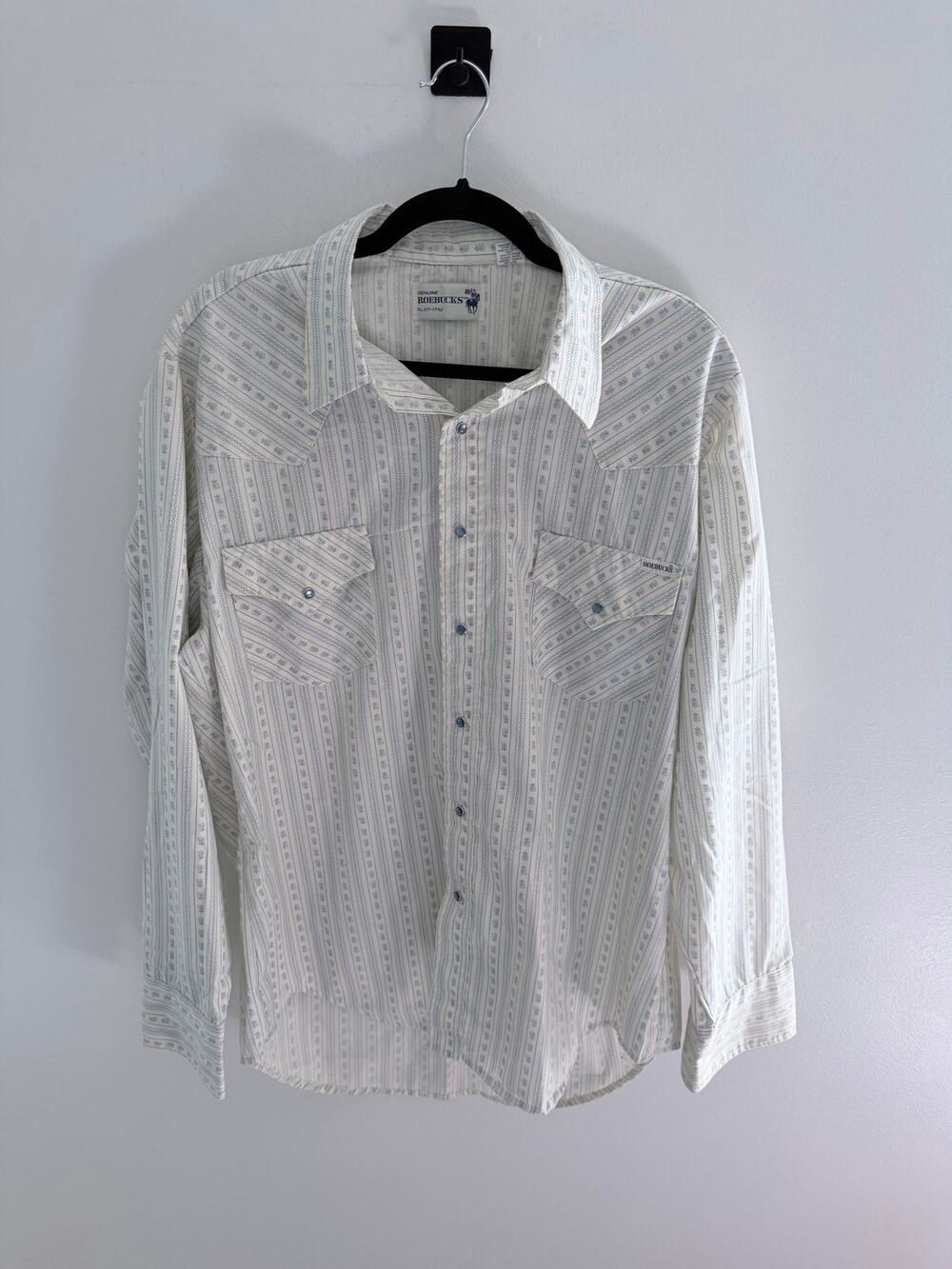 Vintage Genuine Roebucks Western Blue White Pearl Snap Button-Down Shirt-Size XL